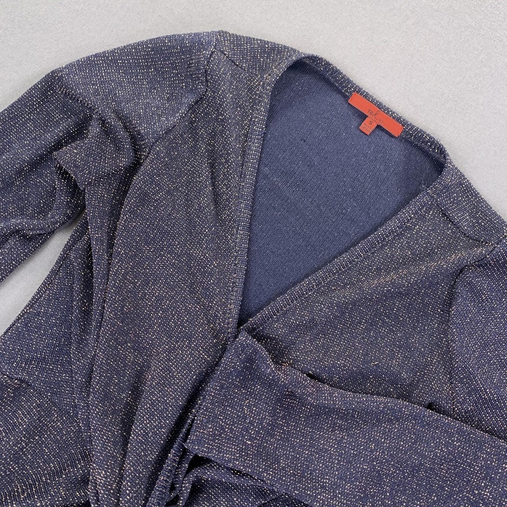 Red By BKE Sweater Women Small Blue Metallic Tie Front Wrap Long Sleeve Cardigan